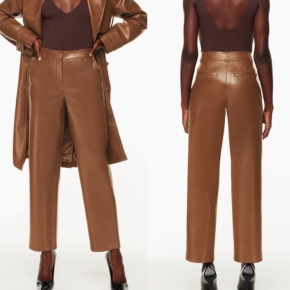Aritzia Babaton Vegan Leather Command Straight Cropped Pant in Cognac - Picture 1 of 10